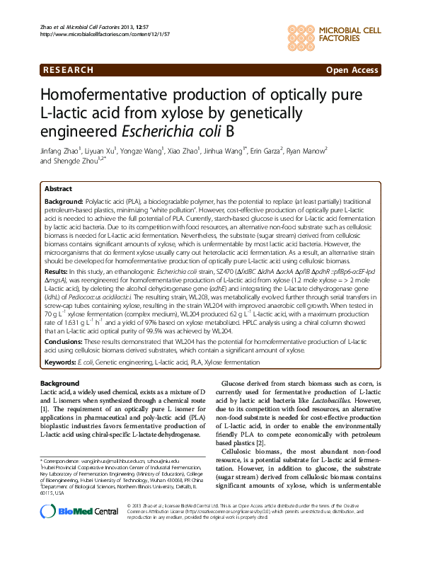 (PDF) Homofermentative L-Lactic Acid from Xylose