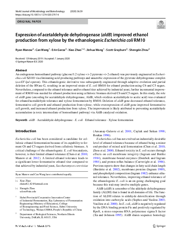 (PDF) Expression of acetaldehyde dehydrogenase (aldB) improved ethanol ...