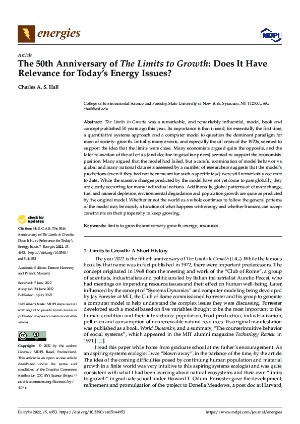 (PDF) The 50th Anniversary of The Limits to Growth: Does It Have ...