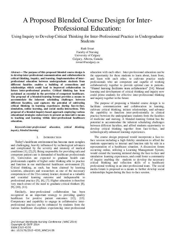 (PDF) A Proposed Blended Course Design for Inter- Professional ...