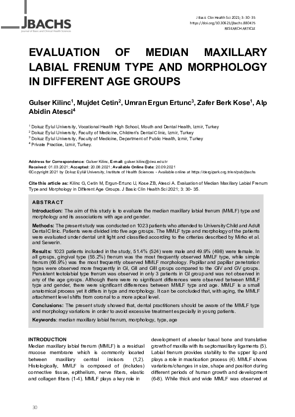 (PDF) Evaluation of Median Maxillary Labial Frenum Type and Morphology ...