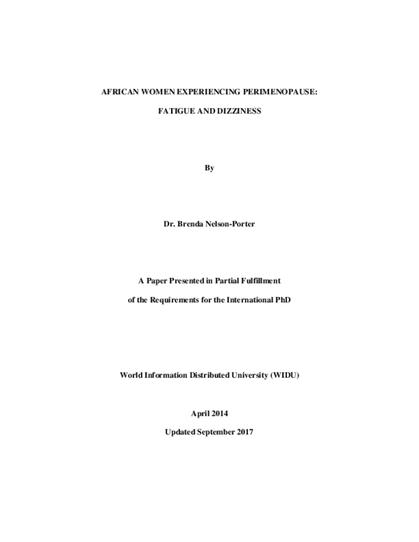 (PDF) African Women Experiencing Perimenopause Fatigue and Dizziness