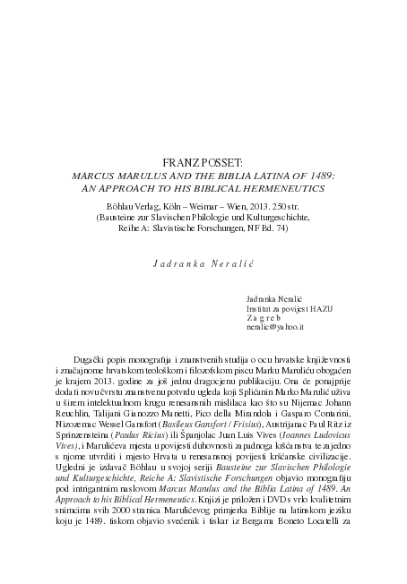 (PDF) Franz Posset: Marcus Marulus and the Biblia Latina of 1489: An ...