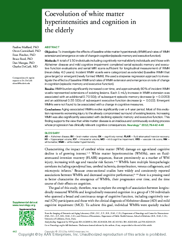 (PDF) Coevolution of white matter hyperintensities and cognition in the ...