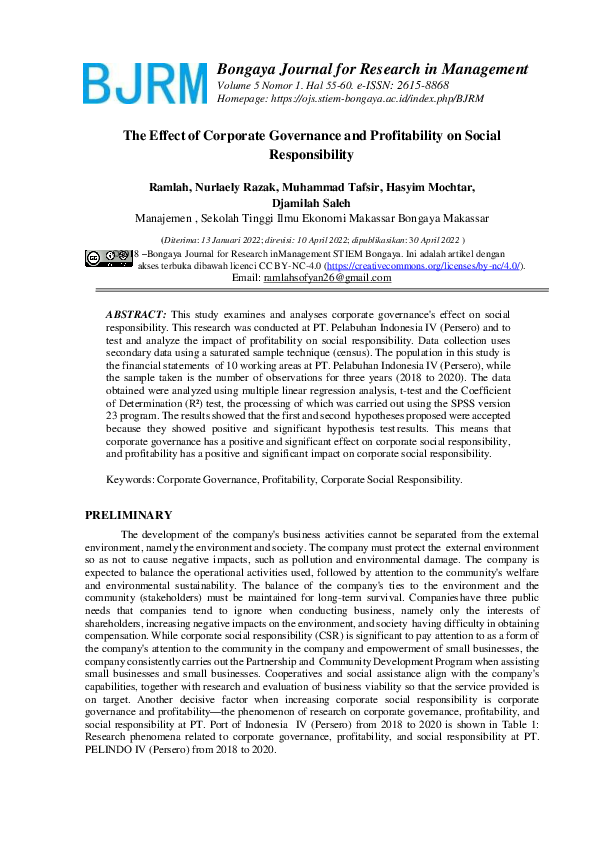 (PDF) The Effect of Corporate Governance and Profitability on Social ...
