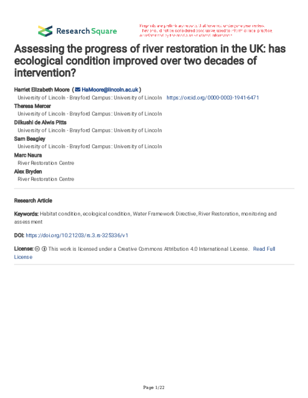 (PDF) Assessing the progress of river restoration in the UK : Has ...