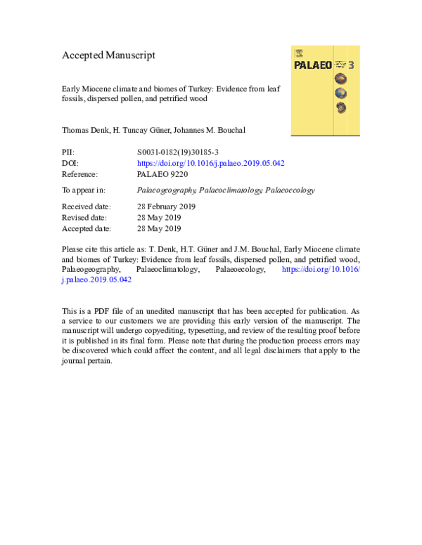 (PDF) Early Miocene climate and biomes of Turkey: Evidence from leaf ...