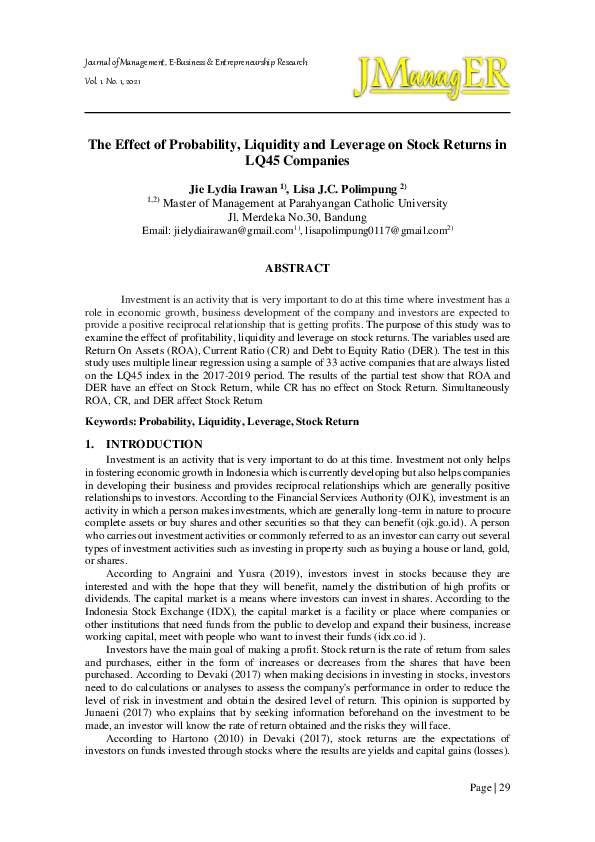 (PDF) The Effect of Probability, Liquidity and Leverage on Stock ...