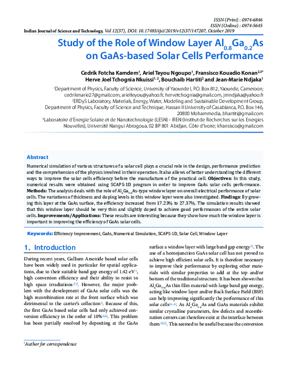 (PDF) Study of the Role of Window Layer Al0.8Ga0.2As on GaAs-based ...