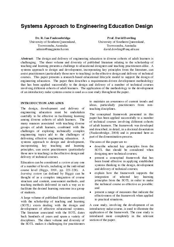 (PDF) Systems approach to engineering education design