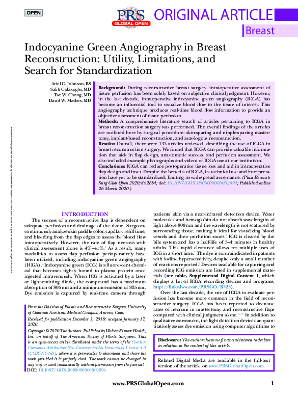 (PDF) Indocyanine green angiography in breast reconstruction surgery: A ...