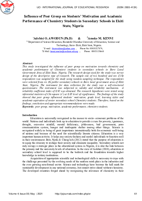 (PDF) Influence of Peer Group on Students’ Motivation and Academic ...