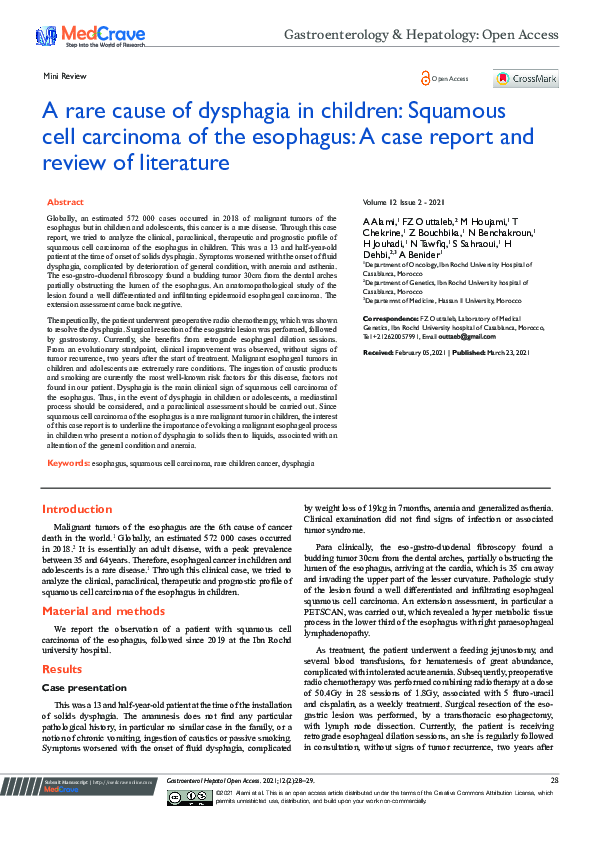 (PDF) Dysphagia from Esophageal Squamous Cell Carcinoma