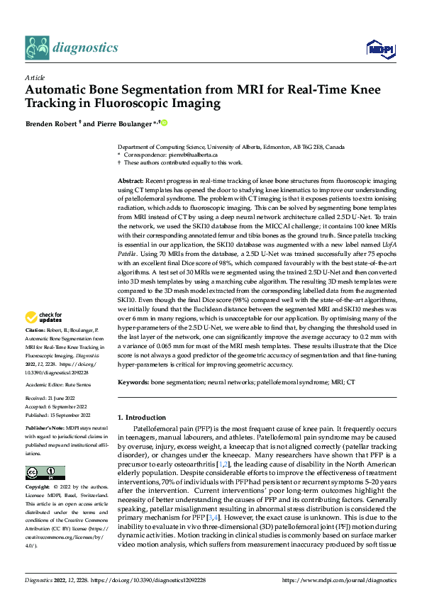 (PDF) Automatic Bone Segmentation from MRI for Real-Time Knee Tracking ...