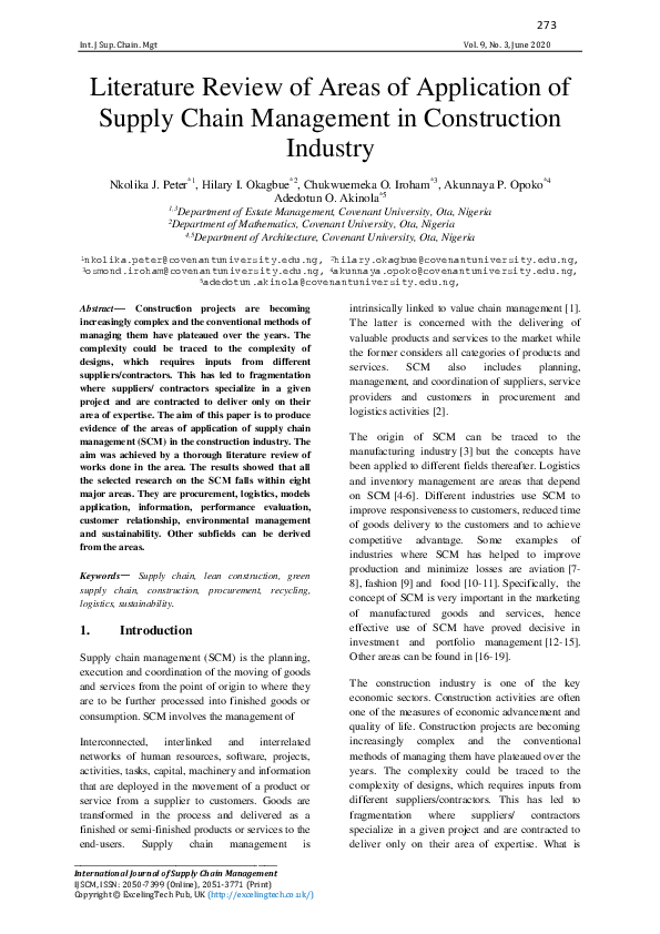 (PDF) Literature Review of Areas of Application of Supply Chain