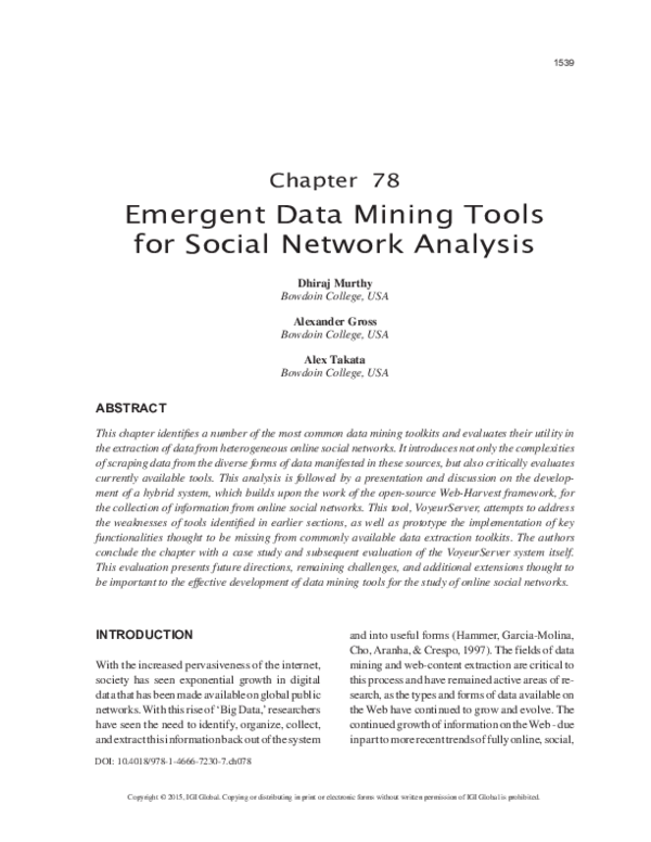 (PDF) Emergent Data Mining Tools for Social Network Analysis