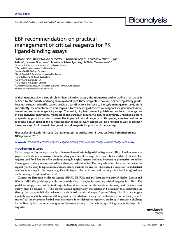(PDF) EBF recommendation on practical management of critical reagents ...