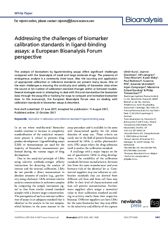(PDF) Addressing the challenges of biomarker calibration standards in ...