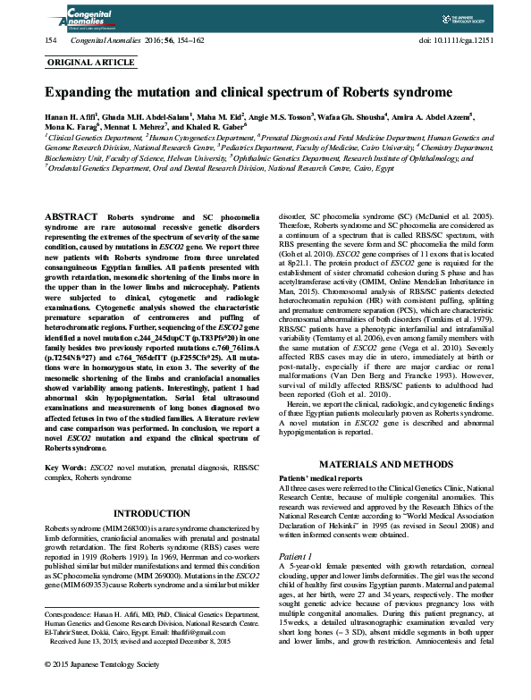 (PDF) Expanding the mutation and clinical spectrum of Roberts syndrome ...