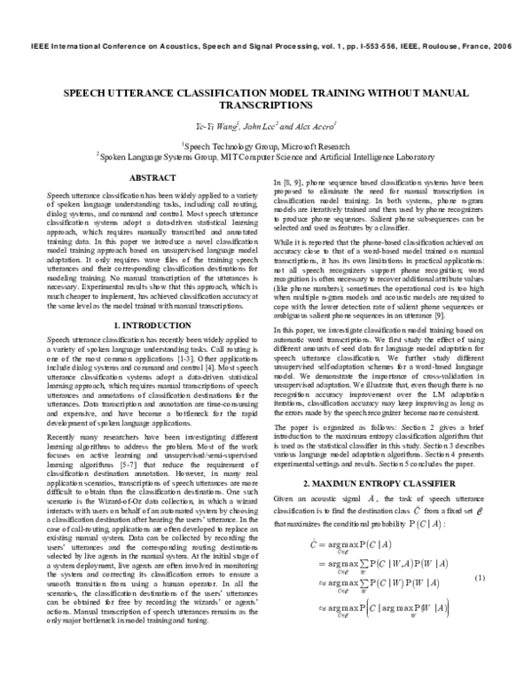 (PDF) Speech Utterance Classification Model Training without Manual ...