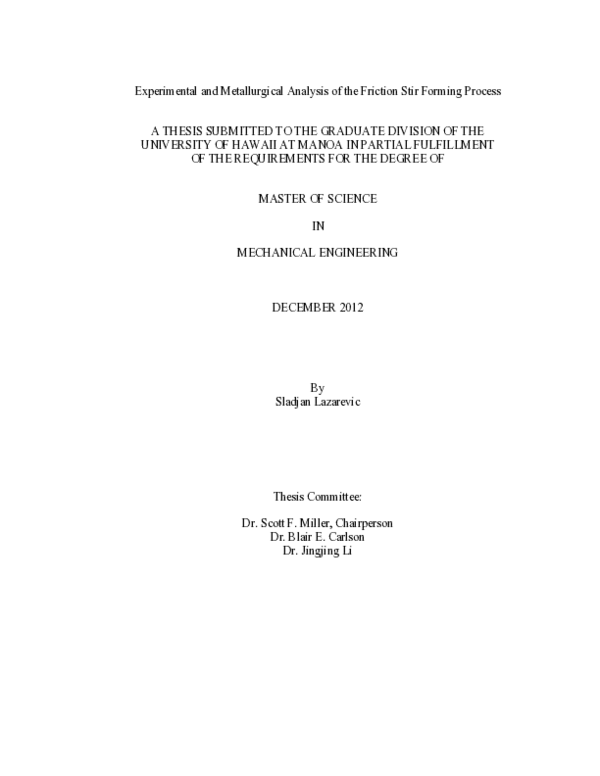 (PDF) Experimental and metallurgical analysis of the friction stir ...