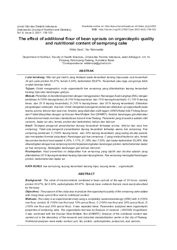 (PDF) The effect of additional flour of bean sprouts on organoleptic ...