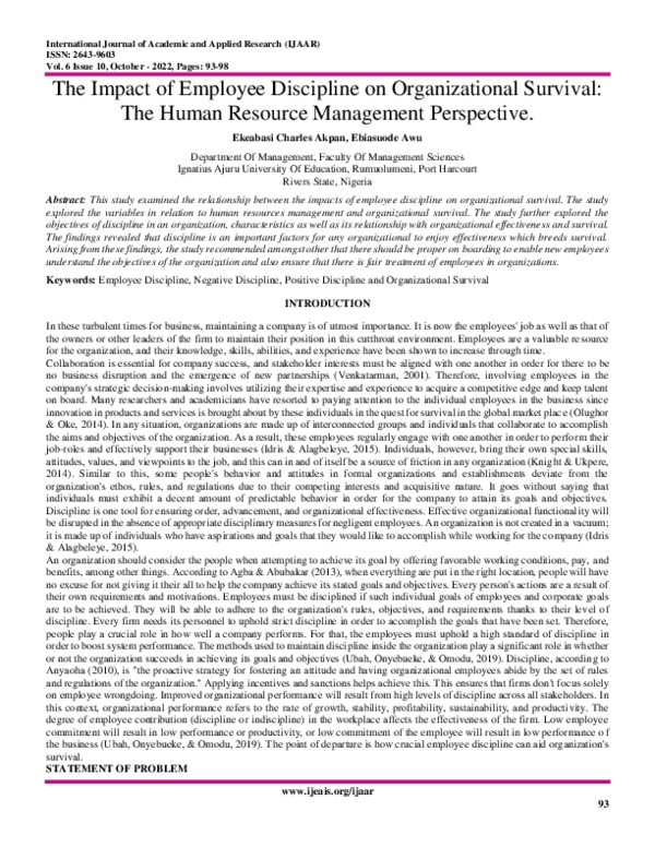 (PDF) The Impact of Employee Discipline on Organizational Survival: The ...