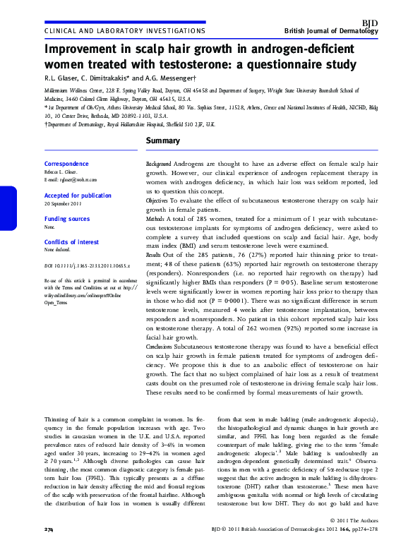 (PDF) Improvement in scalp hair growth in androgen‐deficient women