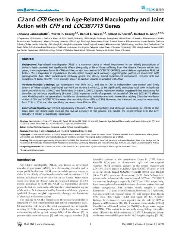 (PDF) C2 and CFB Genes in Age-Related Maculopathy and Joint Action with ...
