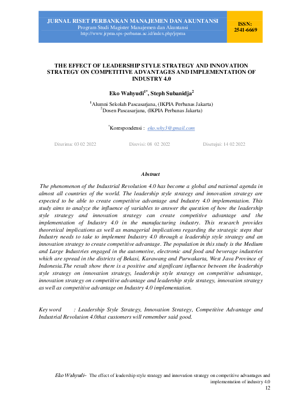 (PDF) The Effect of Leadership Style Strategy and Innovation Strategy ...