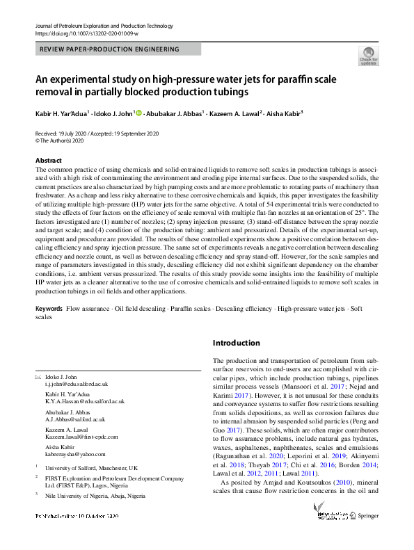 (PDF) An experimental study on highpressure water jets for paraffin