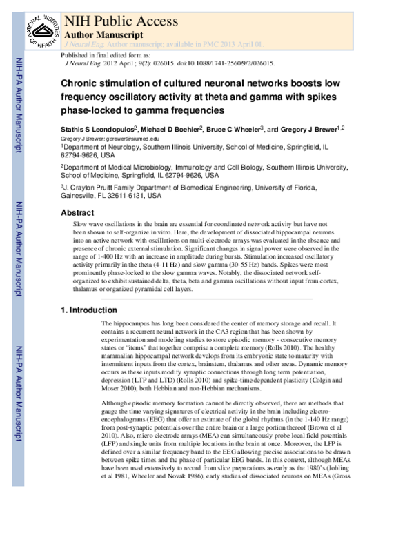 (PDF) Chronic stimulation of cultured neuronal networks boosts low ...