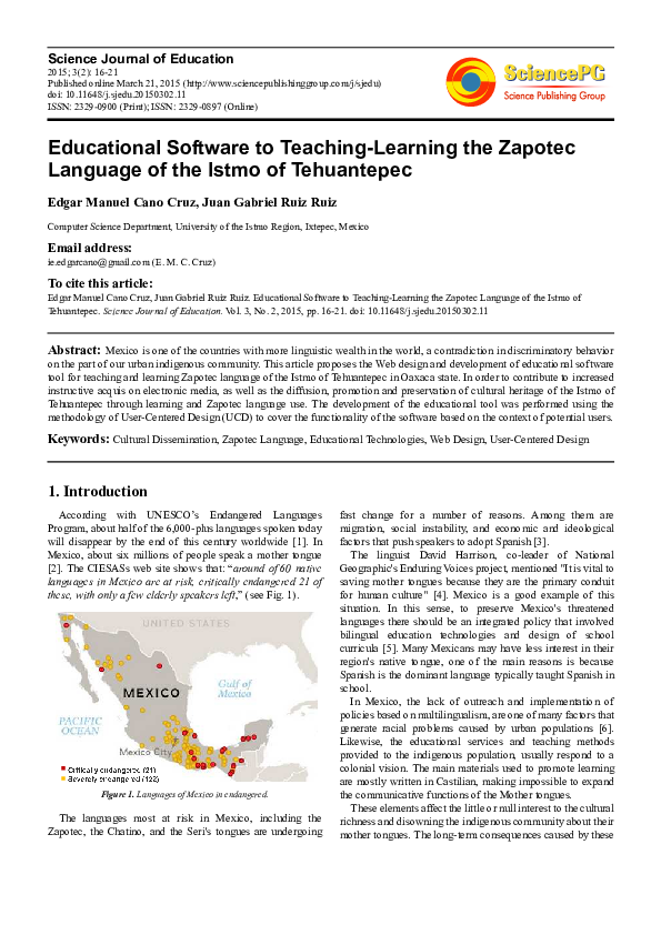 (PDF) Educational Software to Teaching-Learning the Zapotec Language of ...