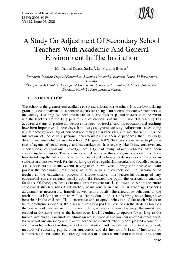 (PDF) A Study On Adjustment Of Secondary School Teachers With Academic ...