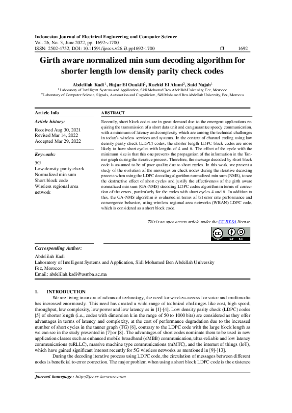 (PDF) Girth aware normalized min sum decoding algorithm for shorter ...