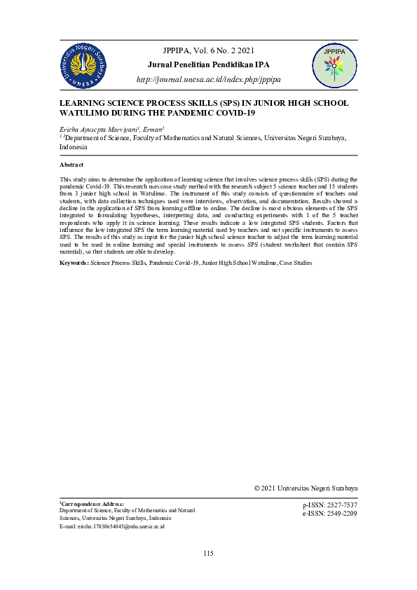 (PDF) Learning Science Process Skills (SPS) in Junior High School ...