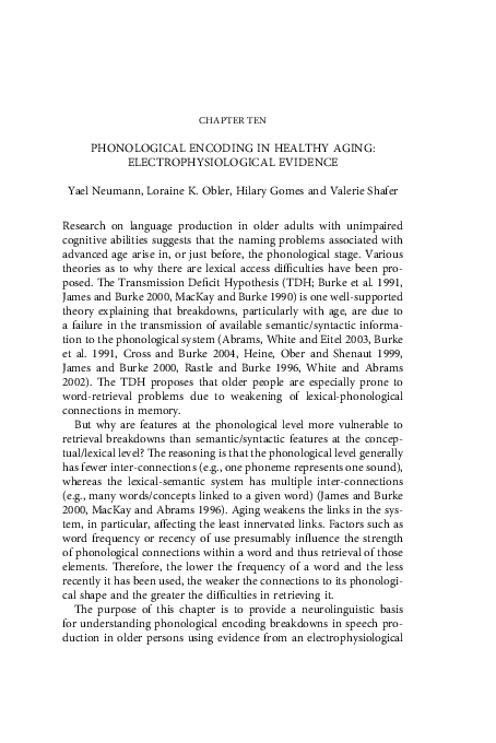 (PDF) Phonological Encoding In Healthy Aging: Electrophysiological Evidence