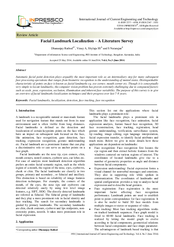 (PDF) Facial Landmark Localization - A Literature Survey