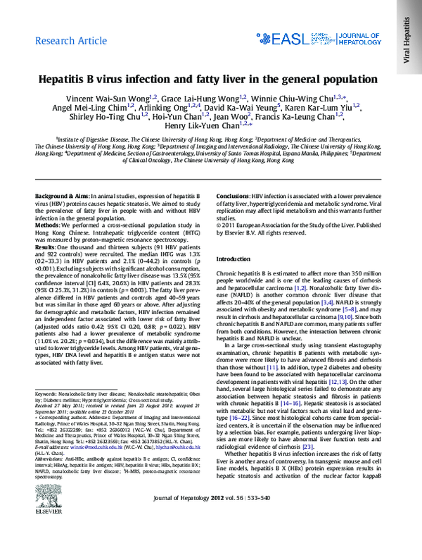 (PDF) Hepatitis B virus infection and fatty liver in the general population