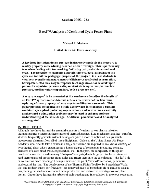 (PDF) Excel Analysis Of Combined Cycle Power Plant