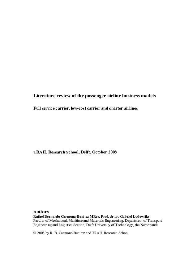 (PDF) Literature review of the passenger airline business models Full
