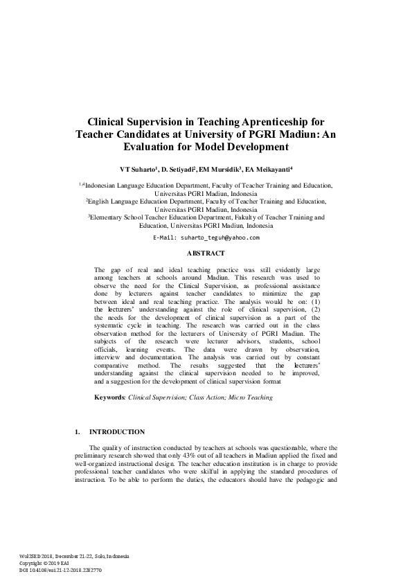 (PDF) Clinical Supervision in Teaching Aprenticeship for Teacher ...