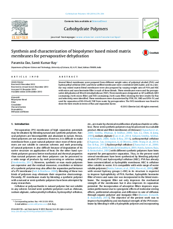 Synthesis and characterization of biopolymer based mixed matrix ...