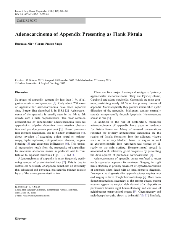 (PDF) Adenocarcinoma of Appendix Presenting as Flank Fistula