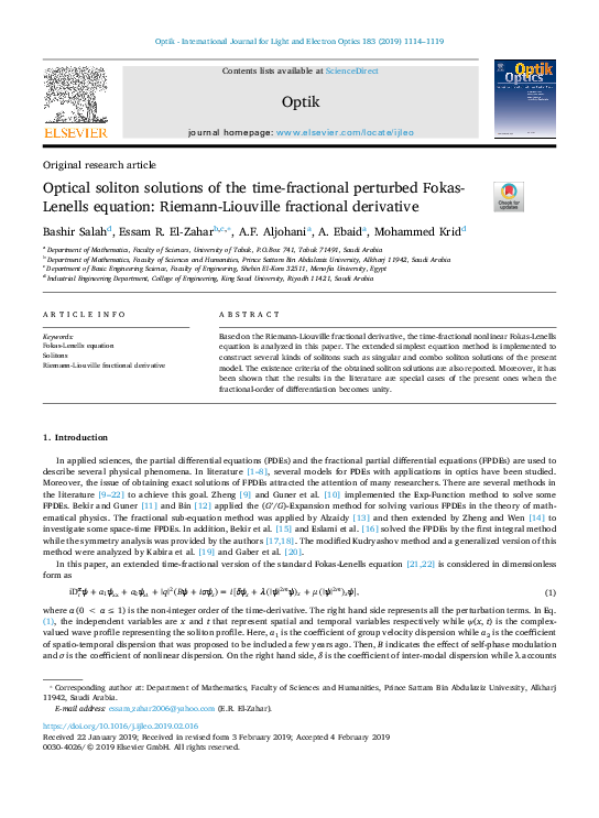 (PDF) Optical soliton solutions of the time-fractional perturbed Fokas ...