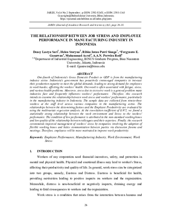 (PDF) The Relationship between Job Stress and Employee Performance in ...