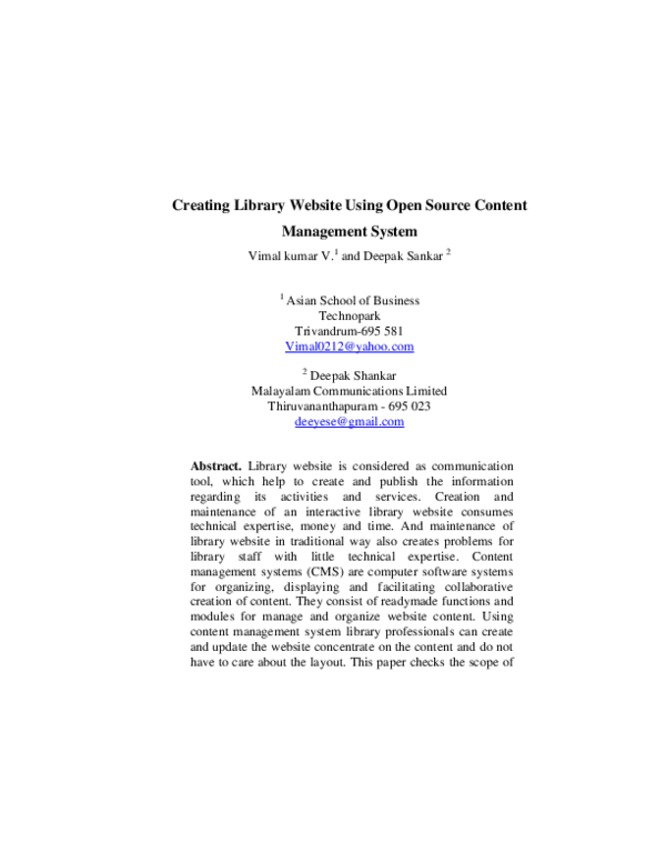 (PDF) Creating Library Website Using Open Source Content Management System