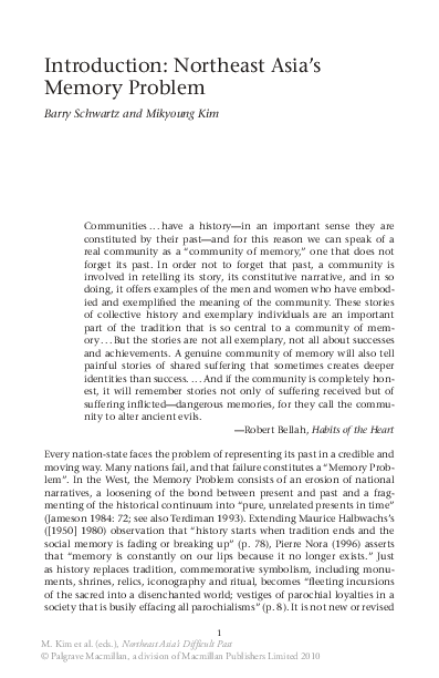 (PDF) Introduction: Northeast Asia’s Memory Problem