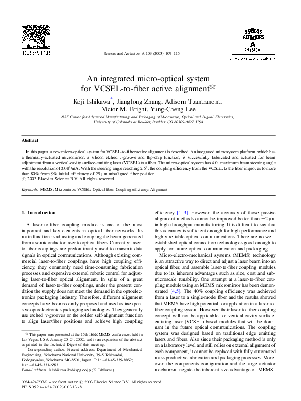 (PDF) An integrated micro-optical system for VCSEL-to-fiber active ...