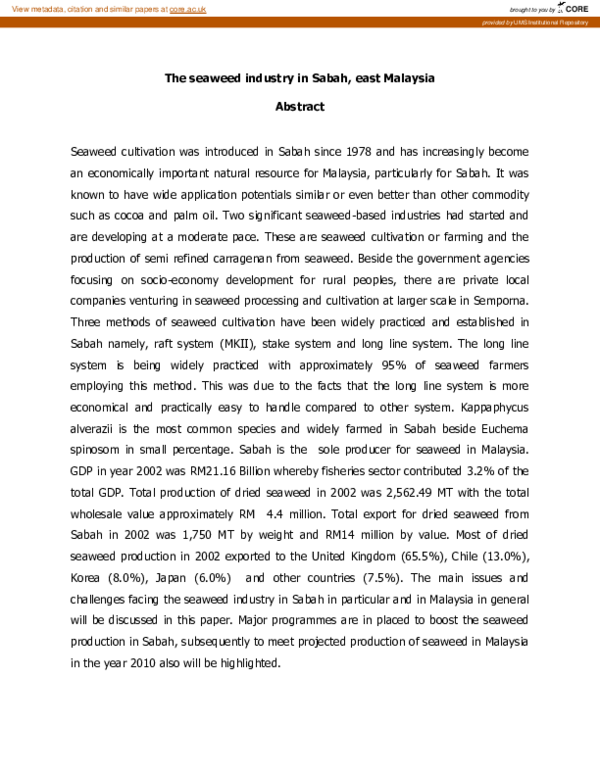 (PDF) The Seaweed Industry in Sabah, East Malaysia